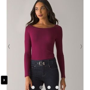 White House Black Market Long Sleeve Ribbed Boat Neck Sweater burgundy